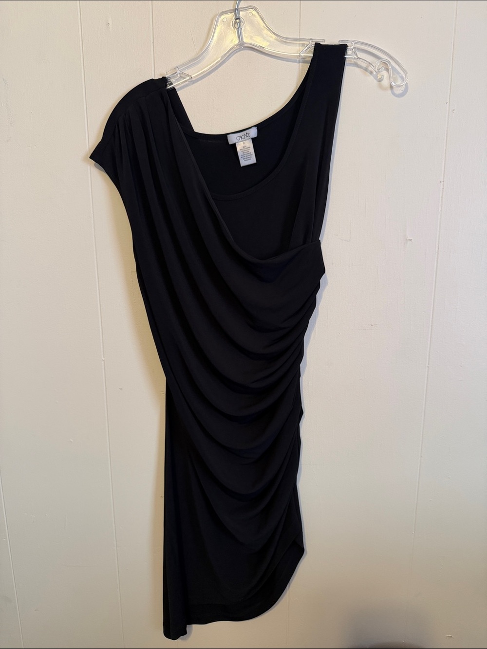 Cache Black One-Shoulder Draped Cocktail Dress